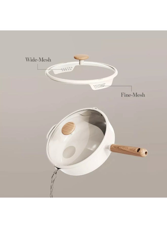 Carote 4.7 Litre Ceramic Nonstick Sauté Pan with Dual-Size Strainer Lid, PFAS-Free Healthy Cooking, Ergonomic Wood-Like Handle, Full-Spray Base, All-Stovetop Compatible, Dishwasher Safe (Cream) - Image 4